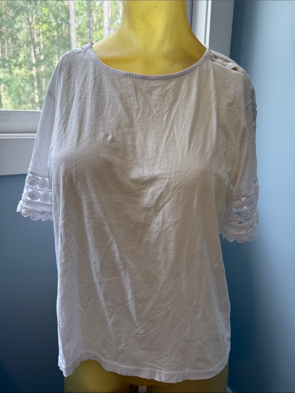 J. Crew White Short Sleeve Lace-Trim Tee